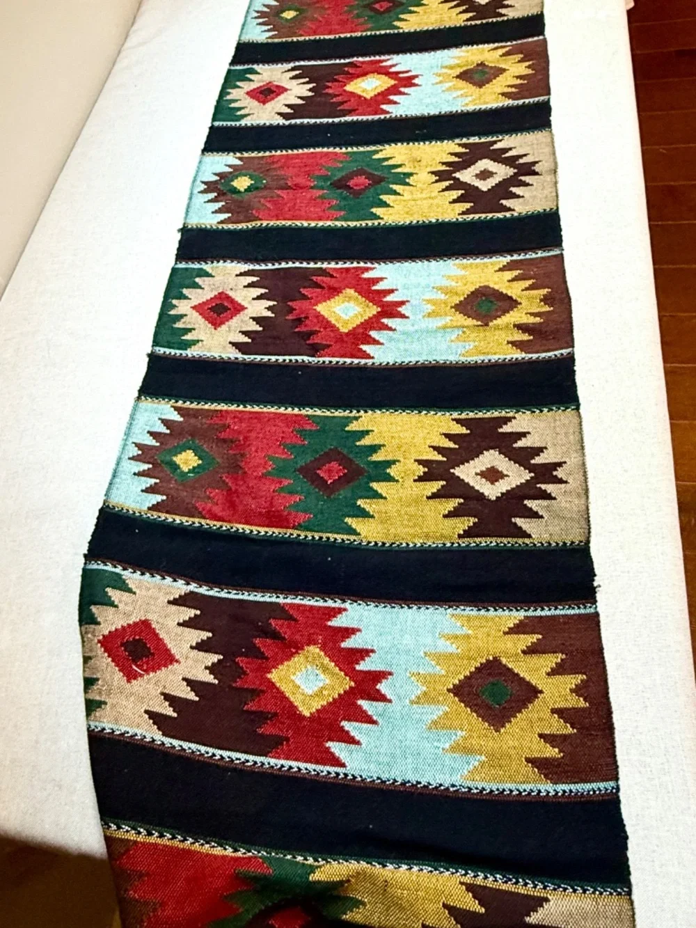 Guatemalan Style Woven Table Runner With Fringe